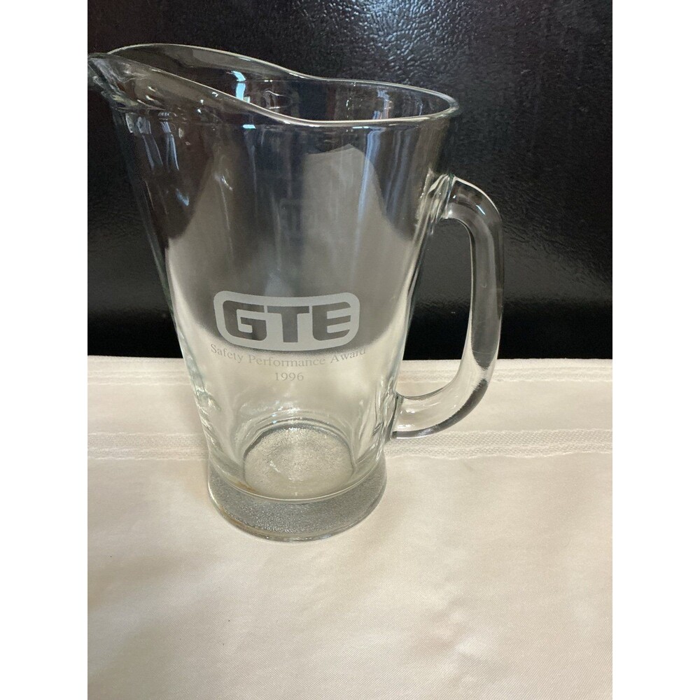 Vintage GTE heavy glass pitcher Awarded for Safety Excellence